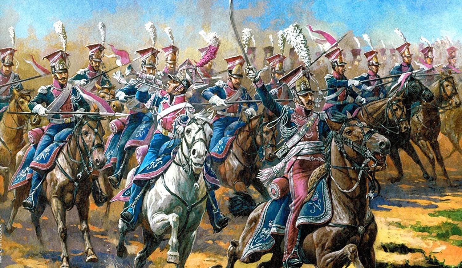 Caballeria Austriaca con su tradicional uniforme azul