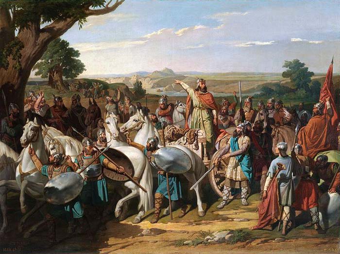 rODRIGO EL VIOLADOR, ARENGANDO A SUS TROPAS ANTES DE SER DERROTADO